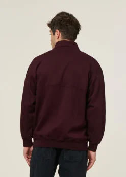Sweat camionneur col zippé en coton bio | bordeaux "quarter zip oxblood red"