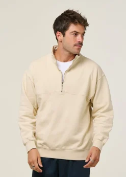 Sweat camionneur col zippé mixte en coton bio | écru "ivory white"