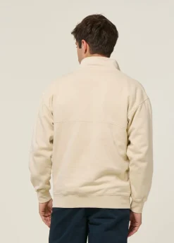 Sweat camionneur col zippé mixte en coton bio | écru 