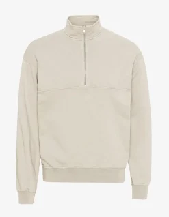 Sweat camionneur col zippé mixte en coton bio | écru 