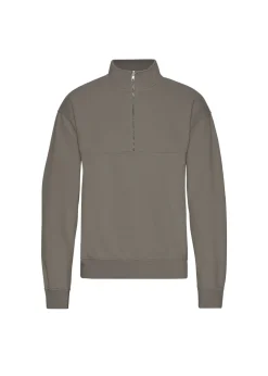 Sweat camionneur en coton bio | taupe "quarter zip - misty brown"