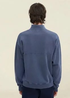 Sweat camionneur en coton bio | bleu "quarter zip - neptune blue"