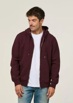 Sweat à capuche zippé en coton bio | bordeaux 