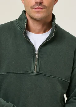 Sweat col zippé en coton biologique | vert "organic quarter zip - midnight forest"