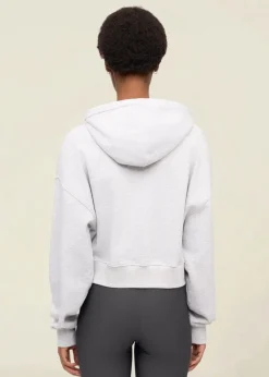 Sweat court zippé en coton bio | gris chiné "organic crop zip hood - snow melange"