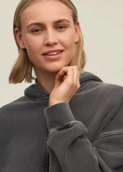 Sweat crop zippé en coton bio | organic crop zip hood - faded black