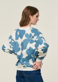 Sweat en polaire recyclée | bleu/blanc "scarlett fleur du lac"