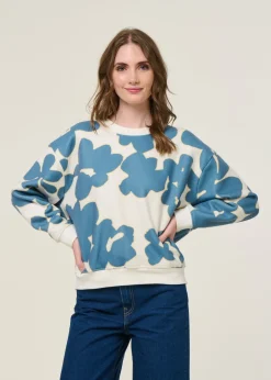 Sweat en polaire recyclée | bleu/blanc 