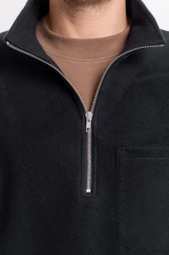 Sweat noir col zippé en coton bio - half zip sweatshirt black