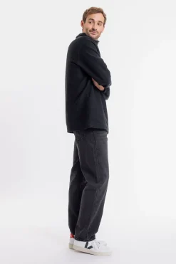 Sweat noir col zippé en coton bio - half zip sweatshirt black