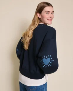 Sweat oversize brodé en coton bio | bleu