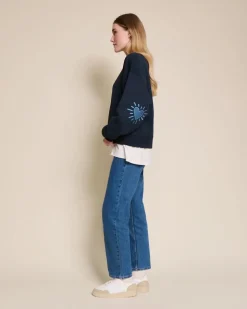 Sweat oversize brodé en coton bio | bleu
