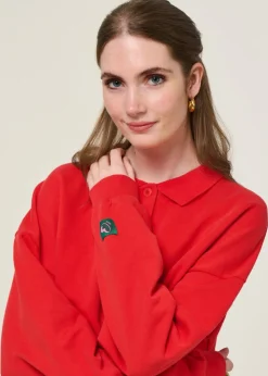 Sweat polo en coton bio | rouge "brava gum polo sweatshirt red"