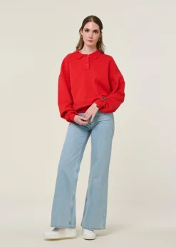 Sweat polo en coton bio | rouge 