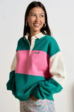 Sweat polo en coton bio | tricolore "linda vert"