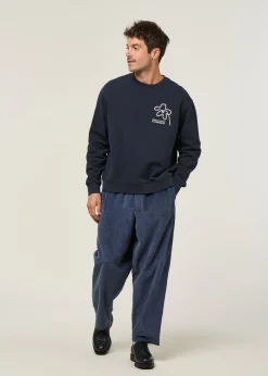 Sweatshirt brodé en coton bio | bleu "flower rope navy leon sweatshirt - blue"