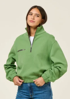 Sweatshirt col zippé en coton bio | vert 
