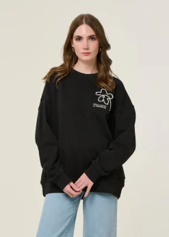 Sweatshirt oversize brodé en coton bio | noir 