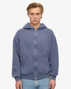 Sweat zippé oversize en coton bio | bleu "organic oversized zip hood - neptune blue"