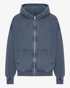 Sweat zippé oversize en coton bio | bleu 