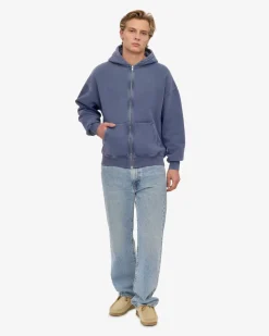 Sweat zippé oversize en coton bio | bleu 