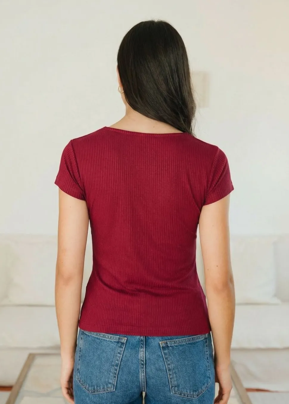Tee-shirt col carré en tencel côtelé "nita" | framboise