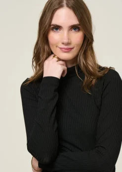 Top col roulé côtelé en tencel | noir "mio black"