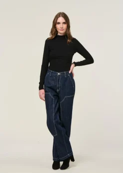 Top col roulé côtelé en tencel | noir "mio black"