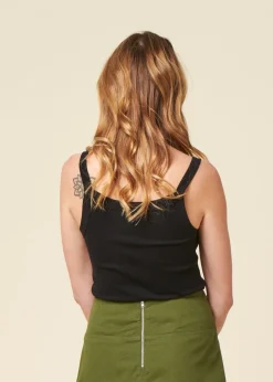 Top côtelé à bretelles en coton bio | noir "rib strap top black jet"