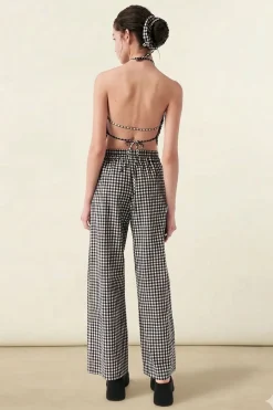 Top en coton bio et matière recylée | vichy noir blanc "crush backless top - vichy black cream"