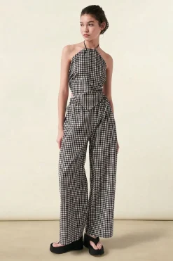 Top en coton bio et matière recylée | vichy noir blanc 