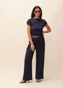 Top fronces épaules en seersucker upcyclé | marine "leila"