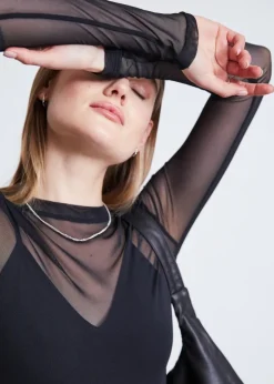 Top manches longues transparent en matières recyclées | noir "dora - black"