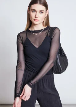 Top manches longues transparent en matières recyclées | noir 