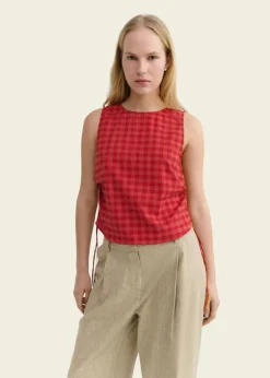 Top seersucker en coton bio | rouge "red checks seersucker florence top"