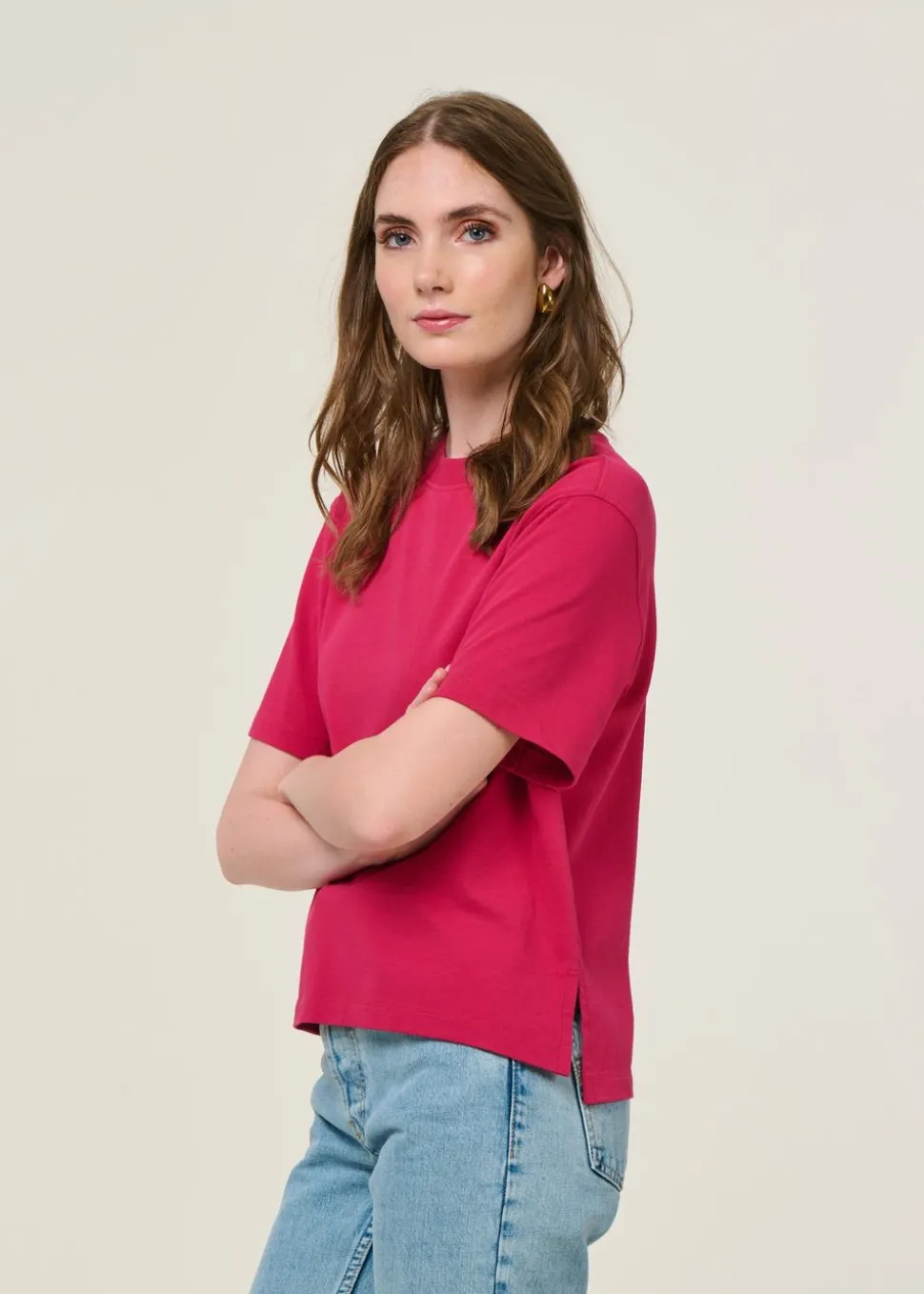 T-shirt boxy en coton bio | fuchsia