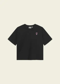 T-shirt brodé en coton bio | noir "t-shirt vadstena femme leaf emb black - black"