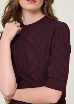 T-shirt côtelé en tencel | aubergine "nina - cherry lacquer"