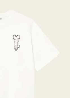 T-shirt en coton bio | blanc "vadstena heart cat off-white - whisper white"