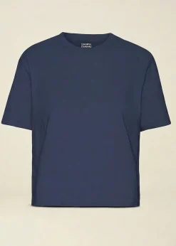 T-shirt en coton bio | bleu "organic boxy crop tee - petrol blue"