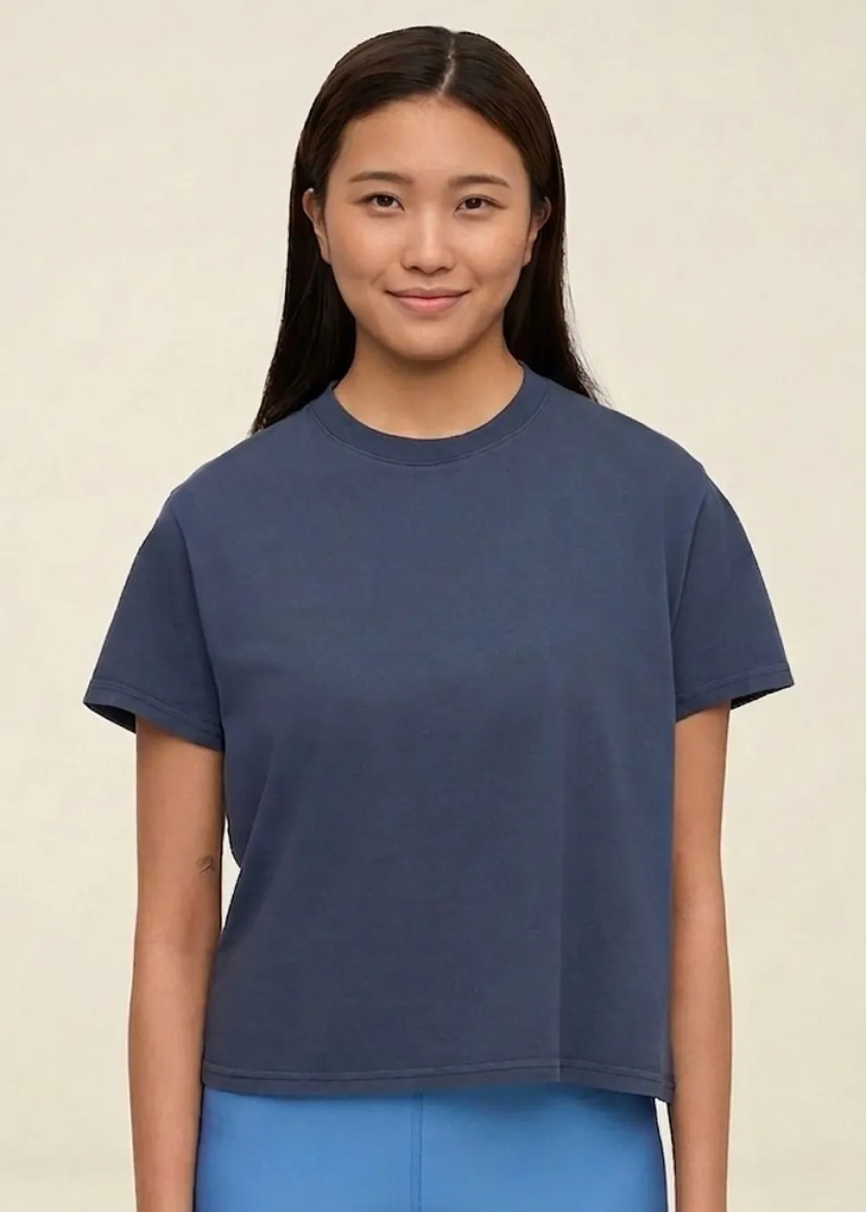 T-shirt en coton bio | bleu "organic boxy crop tee - petrol blue"