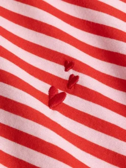 T-shirt en coton bio | rayé rose rouge 