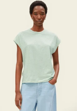 T-shirt en coton bio | vert et blanc "slub jersey stripe t-shirt - oatmilk-foam"
