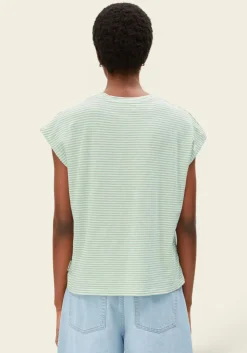 T-shirt en coton bio | vert et blanc "slub jersey stripe t-shirt - oatmilk-foam"