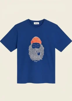 T-shirt imprimé en coton bio | bleu "cobalt smoking pipe tee - cobalt"