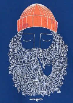 T-shirt imprimé en coton bio | bleu "cobalt smoking pipe tee - cobalt"