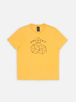 T-shirt imprimé en coton biologique | jaune "roy unlucky t-shirt - yellow"
