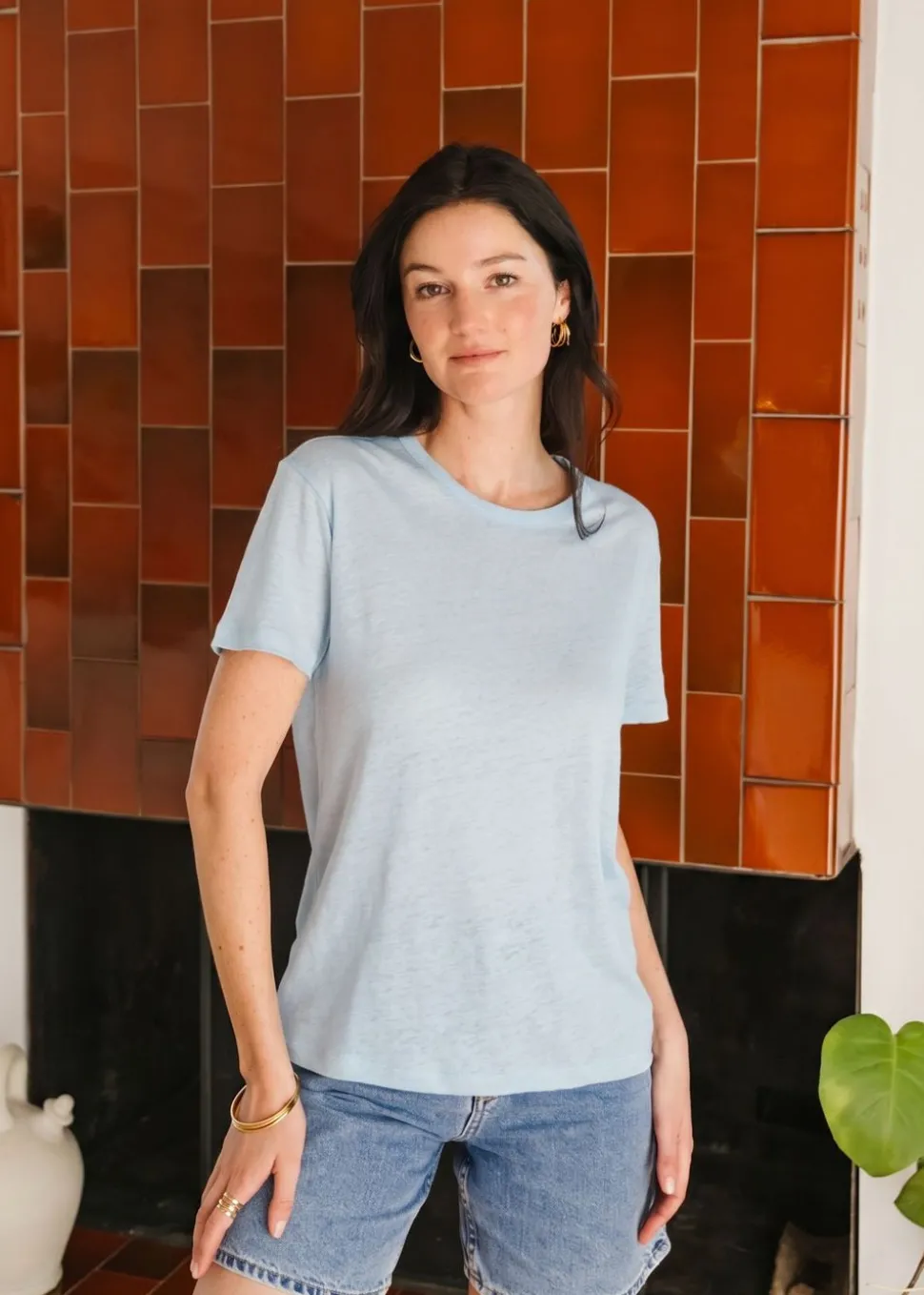 T-shirt lin upcyclé | bleu ciel