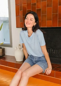 T-shirt lin upcyclé | bleu ciel