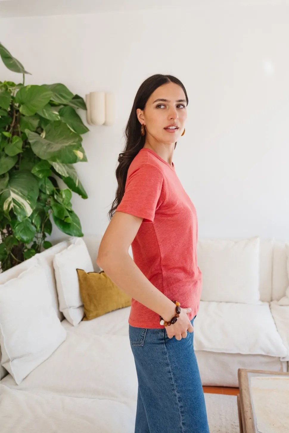 T-shirt lin upcyclé | corail